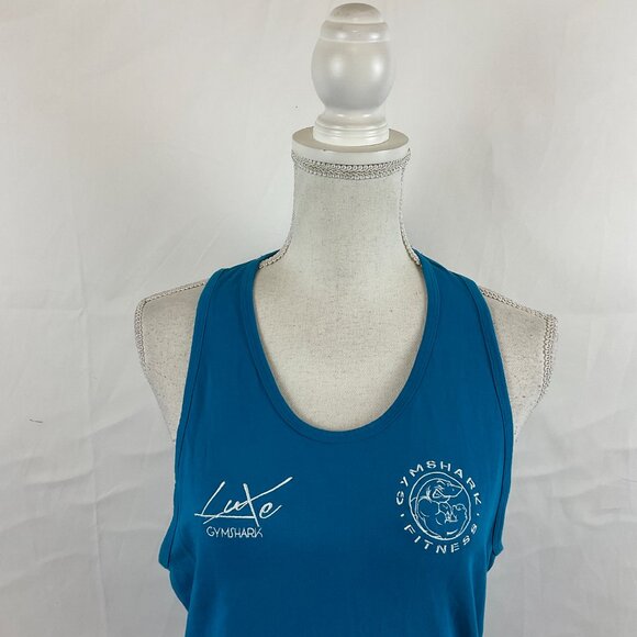 Gymshark Tank Top Women's M Dark Teal Blue Embroidered White Sleeveless - Picture 2 of 11